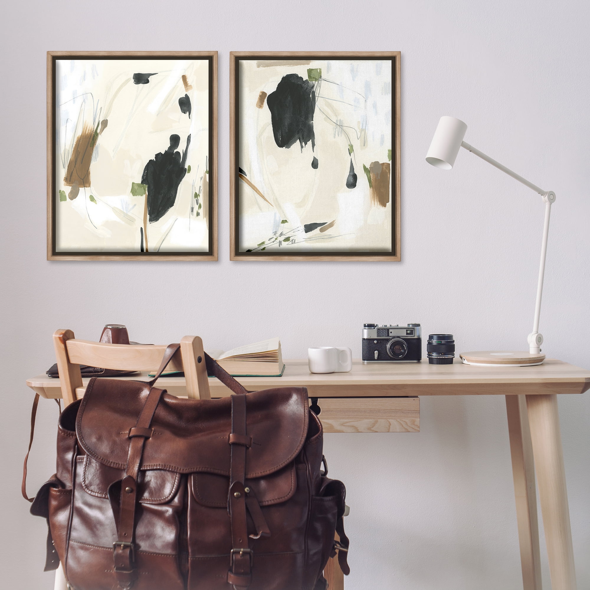 Stupell Industries Beige Olive Abstract Classic Abstract Painting Brown Floater Framed Canvas Art Print Wall Art, 31 x 25, Set of 2