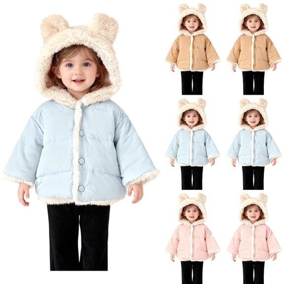 Infant Toddler Fall Winter Thickened Padded Jacket, Cute Bear Hat Long Sleeve Button Up Warm Outerwear,Brown
