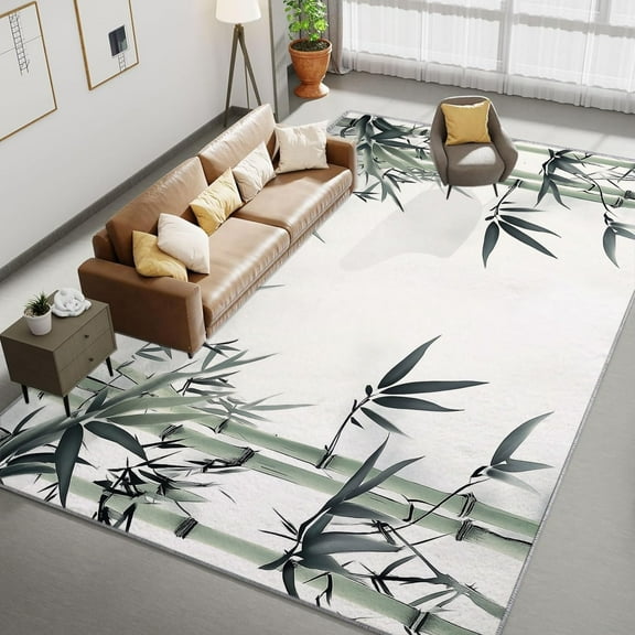 Living Room Area Rugs, Chinese Style Ink Painting Bamboo Printed Design Carpet, Light Color Washable Rectangle Rug, Soft Short Pile Carpet For Bedroom Dining Room Non-Slip Rug