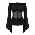 thumbnail image 6 of Fortwear Women Pirate Costume 4-Piece Set, Off Shoulder Bell Sleeve Top, Striped Irregular Skirt, Corset Waistband & Headband, Halloween Cosplay Outfit, 6 of 9