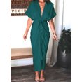 thumbnail image 4 of Krumba Women Button Down Dress: Summer Casual V - Neck Tie Waist Maxi – Comfort for Beach Party Wedding Outdoor Gatherings Green Size S, 4 of 6