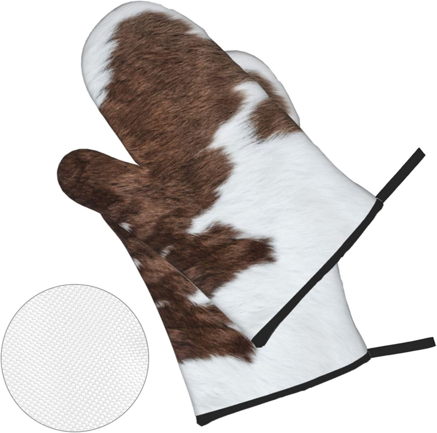 Brown Cowhide Oven Mitts and Pot Holders Set of 4 Cow Skin Pattern Mittens Potholders Heat Resistant Vintage Cow Bull Fur Animal Glove Pot Holder for BBQ Cooking Baking Grilling Kitchen Accessories