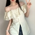 thumbnail image 2 of BUYISI Slim Fit Ruffled Off-shoulder Shirt Almonds L, 2 of 3