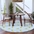 thumbnail image 4 of Summer Fruit Round Living Room Rugs 8 ft, Watercolor Yellow Lemon Rustic Flower Plate Blue Stripes Washable Large Area Rug with Non-Slip Sturdy Edge Binding Round Carpet for Dining Room Kitchen, 4 of 9