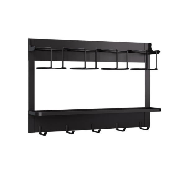 Magnetic Water Bottle Holder for Stanley & Large Tumbler, 4-Cup Wall Mount Organizer with Hooks, Heavy Duty Carbon Steel Fridge Rack, Black Kitchen Storage Solution