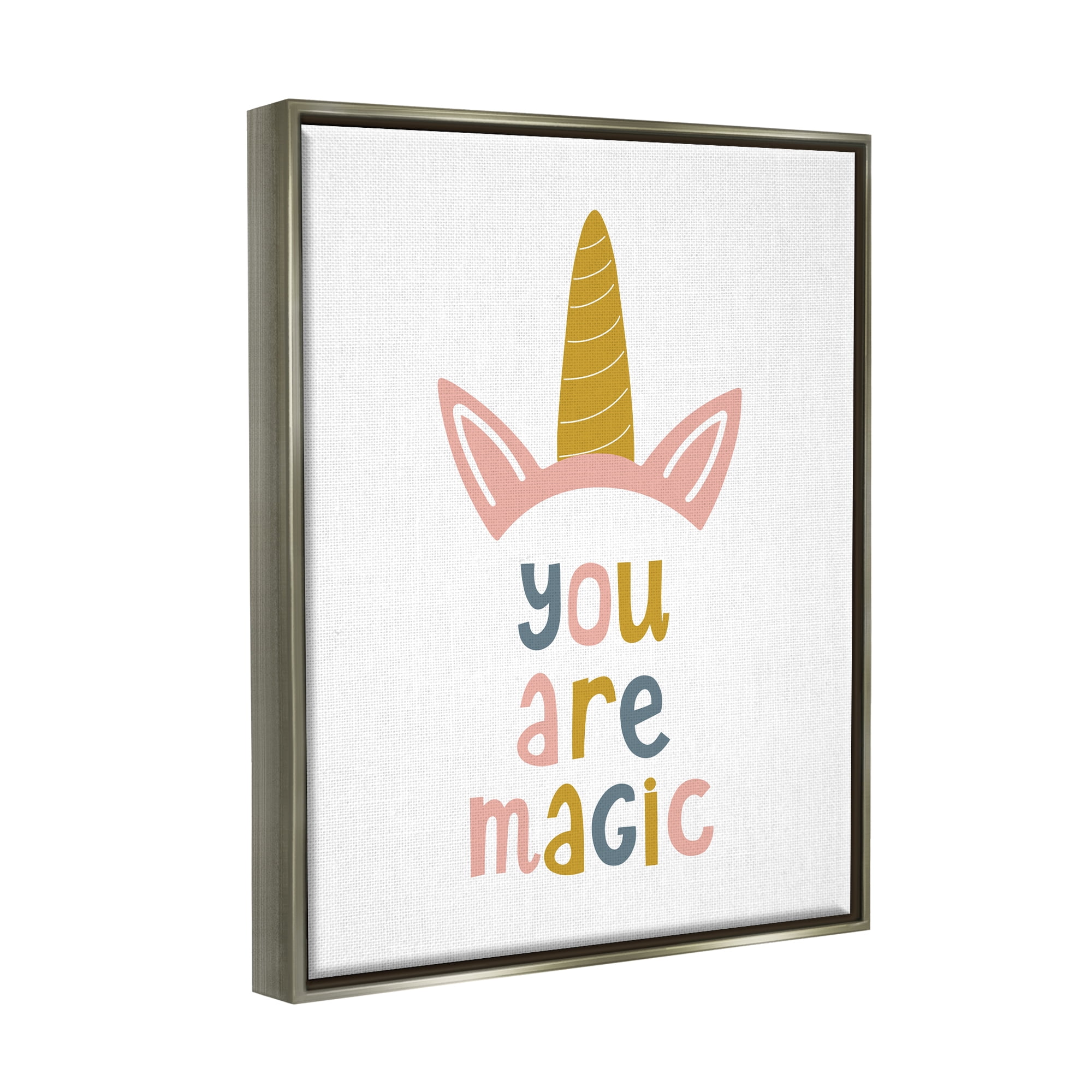 Stupell Industries You Are Magic Unicorn Horn Fairy Tales & Fantasy Painting Gray Floater Framed Canvas Art Print Wall Art, 25 x 31