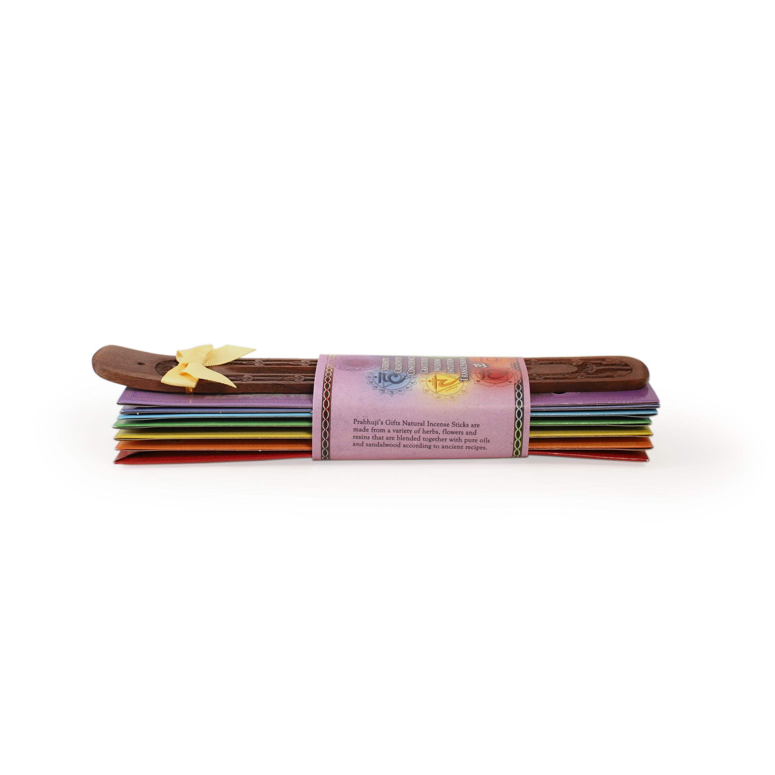 Incense Gift Set - Flat Burner + 7 Chakras Incense Stick in Purple Greeting Sleeve