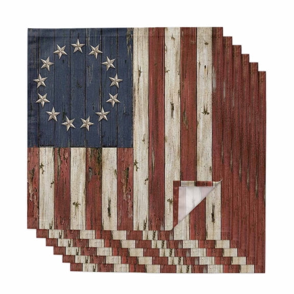 Vintage American Flag Cloth Napkins, USA Flag Retro Blue Red Washable and Reusable Dinner Napkins Set of 6, Table Napkin for Kitchen Party Birthday Wedding Hotel Housewarming 20"x20"