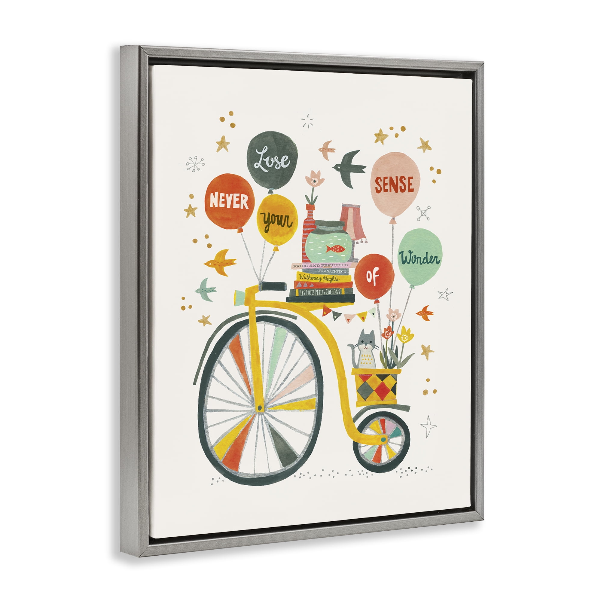 Stupell Industries Sense Of Wonder Bicycle Transportation Painting Gray Floater Framed Canvas Art Print Wall Art, 17 x 21
