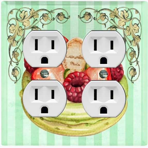Metal Light Switch Plate Cover Pistachio Green Fruit Cake Striped Wallpaper CAK050
