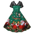 thumbnail image 4 of RHWHOGLL Womens 50s 60s Vintage Short Sleeves V-Neck Cocktail Swing Dress,Retro Tea Dress,Christmas Evening Party Swing Dress,Party Cocktail Dress for Women,Plus Size Princess Dress L, 4 of 7