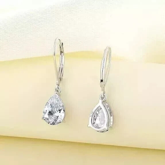 3Ct Pear Cut Lab Created Diamond Halo Women's Drop/Dangle Earrings 14K White Gold Plated