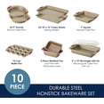 thumbnail image 2 of Cucina Nonstick Bakeware Set Baking Cookie Sheets Cake Muffin Bread Pan, 10 Piece, Latte Brown with Cranberry Red Grips, 2 of 4