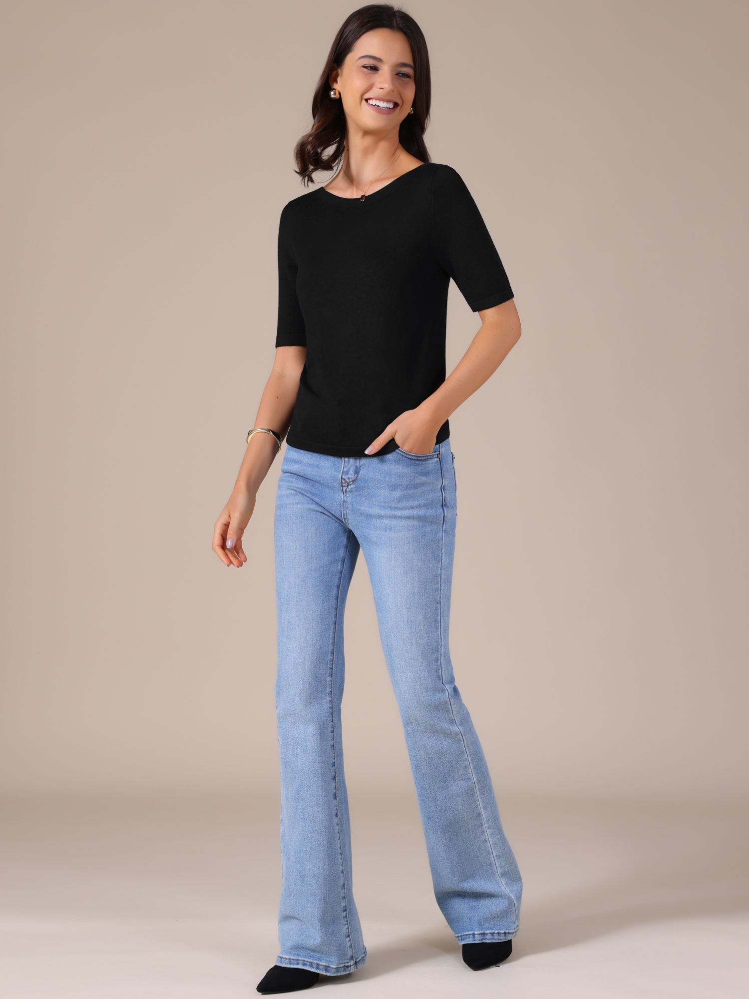 DARING DIVA Women's Short Sleeve Basic Lightweight Stretchy T-Shirt S Black