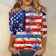 thumbnail image 2 of Women's 250th Anniversary USA Shirt Patriotic American Flag Print Crew Neck 3/4 Sleeve T-Shirt, 2 of 5