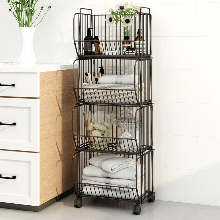RUJIN Fruit Vegetable Basket, 4 Tier Stackable Storage Baskets with  Lockable Wheels Metal Wire Kitchen Organizers and Storage Organizer Cart  for Kitchen/Pantry/Bathroom(1 Piece) - Yahoo Shopping