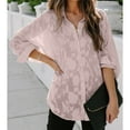 thumbnail image 4 of Blusa con botones para mujer, manga larga, cuello vuelto, patrón de flores, camisa con botones para mujer, para fiesta en la calle, oficina, rosa, XXL, 4 of 7