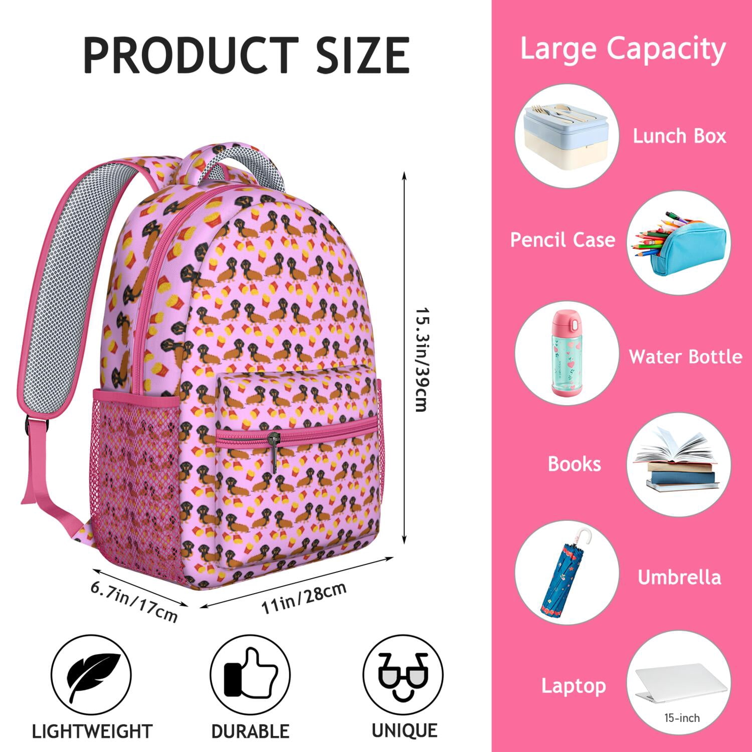 Artistic Dog Pattern Daypack - Adjustable S-Shaped Shoulder Straps for Comfort