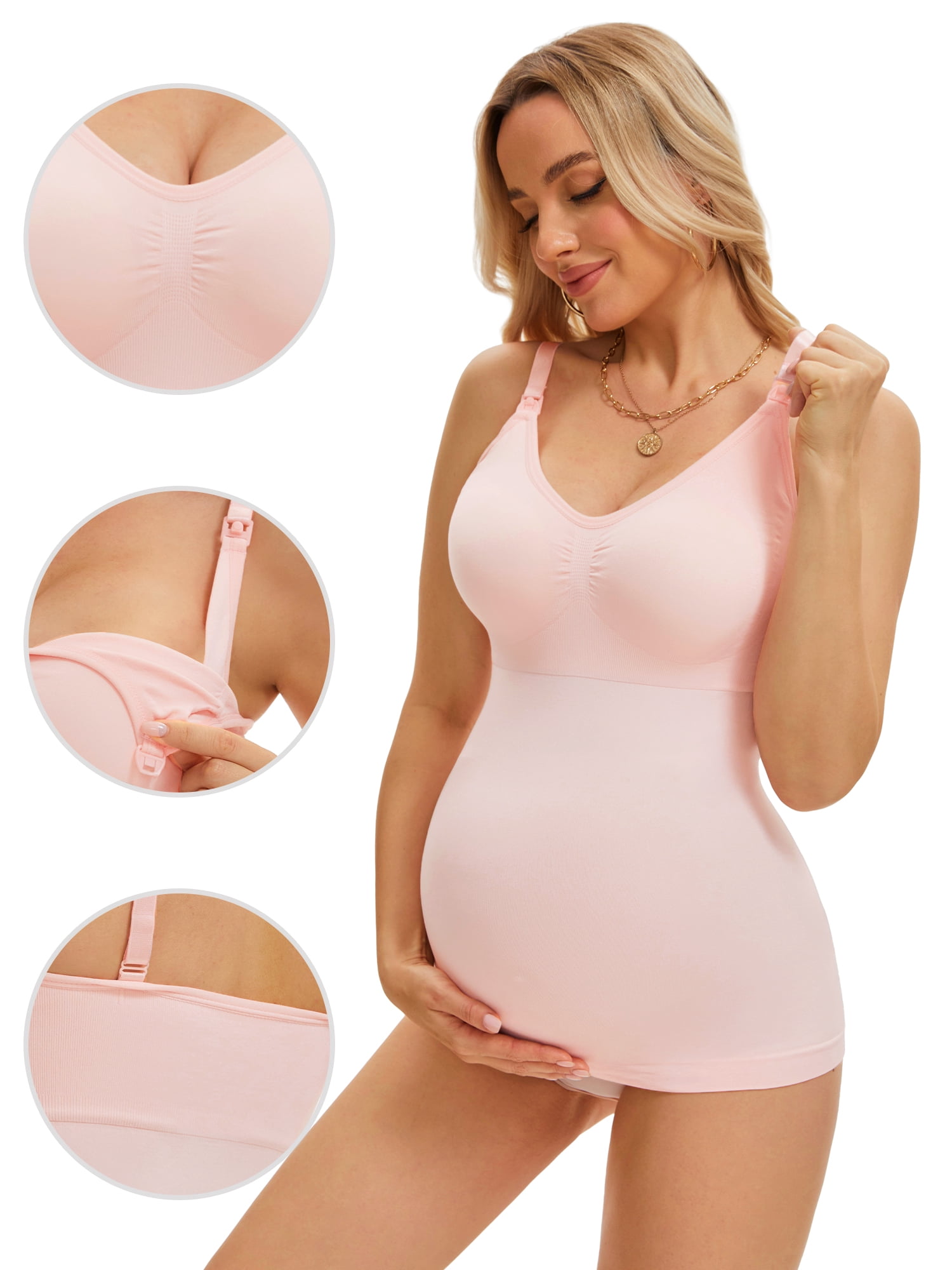 DARING DIVA Women's Adjustable Straps V Neck Built-In Bra Vest Large Light Pink