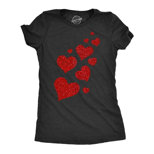 Womens Glitter Hearts T Shirt Cute Valentines Day Red Heart