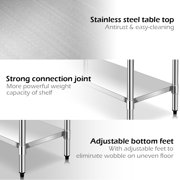 Costway 30 x 48 Stainless Steel Commercial Kitchen Work Table w/ 4 Wheels