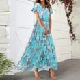 thumbnail image 7 of Huankd Spring Dresses for Women 2025 - Floral Chiffon Short Sleeve Flowy Trendy Maxi Dress Sky Blue L, 7 of 7