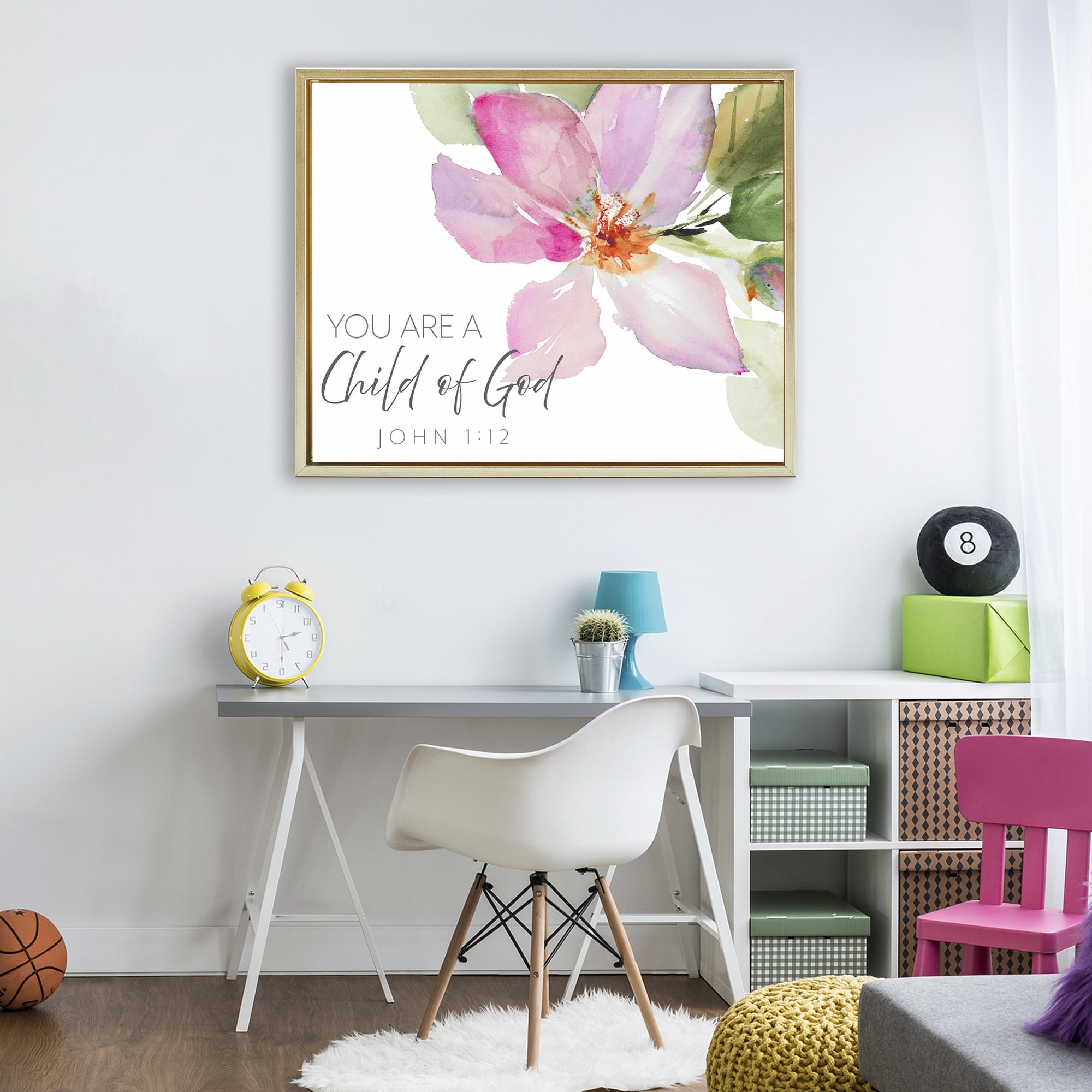 Stupell Industries Child Of God Pink Flower Gold Framed Floater Canvas Wall Art, design by Lanie Loreth