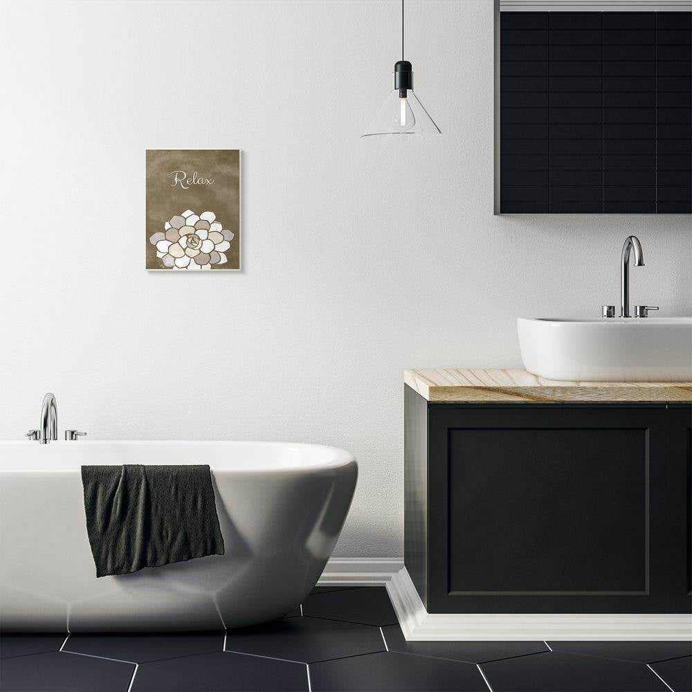 Stupell Industries Relax Mosaic Flower Brown Bathroom Design Wall Plaque by Ziwei Li