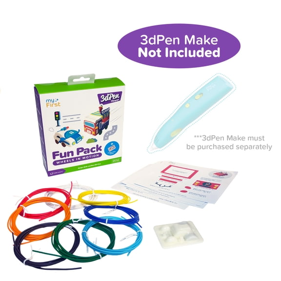 myFirst 3dPen Make Filaments Fun Pack-Wheels in Motion, Kid-Safe Low-Temp PCL Material, Themed Kits for Creative Play