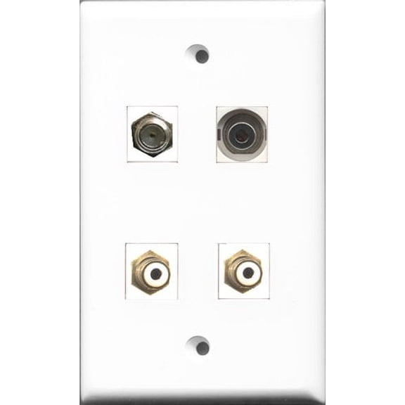 RiteAV - 2 Port RCA White and 1 Port Coax Cable TV- F-Type and 1 Port 3.5mm Wall Plate