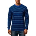 thumbnail image 4 of Rggeeun Men'S T-Shirt Fashion Thin Stripes Pattern Cotton Knit Crew Neck Long Sleeve Relaxed Fit For Summer Everyday Wear Trendy Tee,Blue,L, 4 of 4