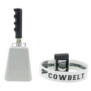 Bundle 9.6 inch White Bell Black Handle Cowbell with Stick Grip Handle and White Cowbelt Holster by Stewart Tradingâ?¢