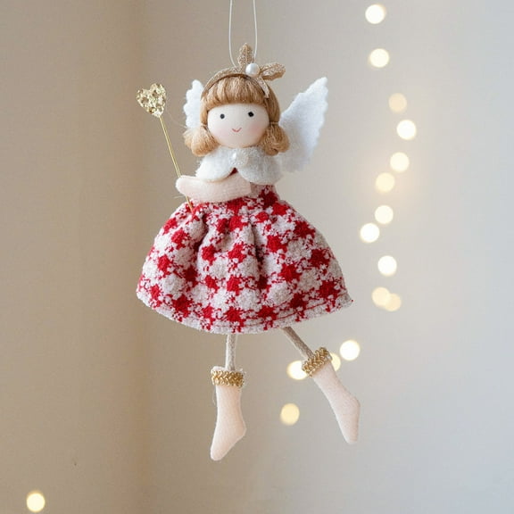 Christmas Tree Angel Girl Ornament Christmas Decoration Plush Angel Doll Ornament Seasonal Cute Keepsake with Lanyard for Restaurant Farmhouse Window Sill Door gently