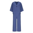 thumbnail image 5 of Women's Cotton Linen 2 Piece Outfits 3/4 Sleeve Shirt and Wide Leg Dress Pant Oversized Matching Sets Loungewear, 3XL, 5 of 7
