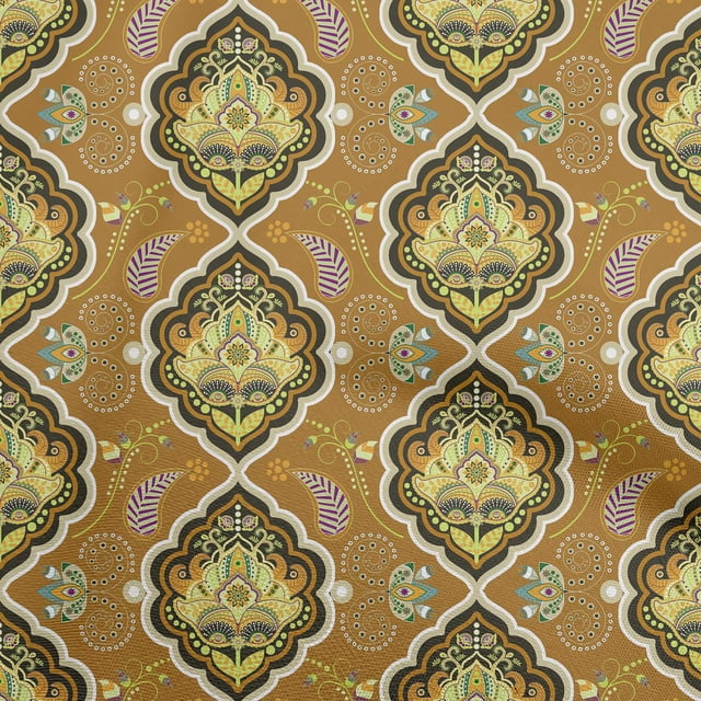 oneOone Rayon Brown Fabric Asian Ornamental Craft Projects Decor Fabric Printed By The Yard 56 Inch Wide