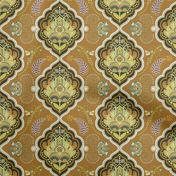 oneOone Cotton Cambric Brown Fabric Asian Ornamental Fabric For Sewing Printed Craft Fabric By The Yard 56 Inch Wide