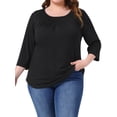 thumbnail image 1 of Blusa de mujer plus size para Pascua Agnes Orinda, con detalles de encaje de crochet, manga 3/4, estilo tunic, camiseta casual fluida, talla 1X, color negro, 1 of 6