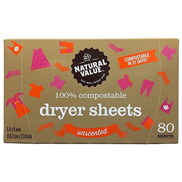 Natural Value Dryer Sheets 80ct UNSCENTED Case 6ct Walmart