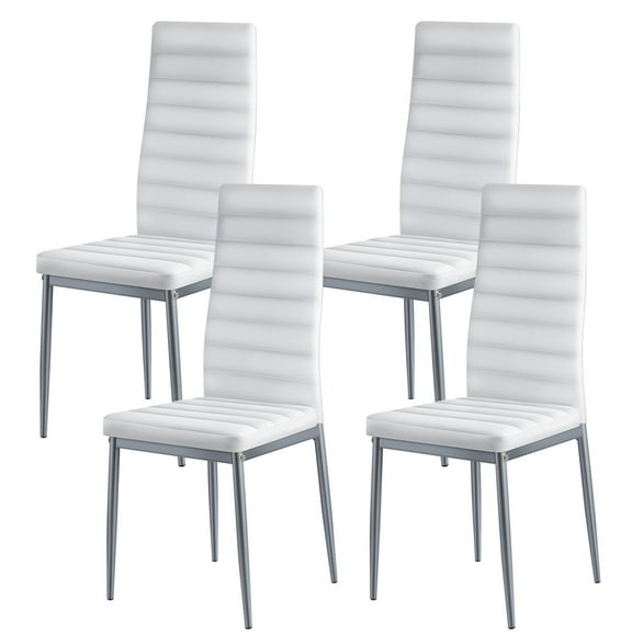 KFFKFF Set of 4 Modern Dining Chairs with Upholstered Leather Seats, Comfortable Side Chairs for Kitchen or Dining Tables, Compact Design with Padded Cushions and Sturdy Metal Legs, White