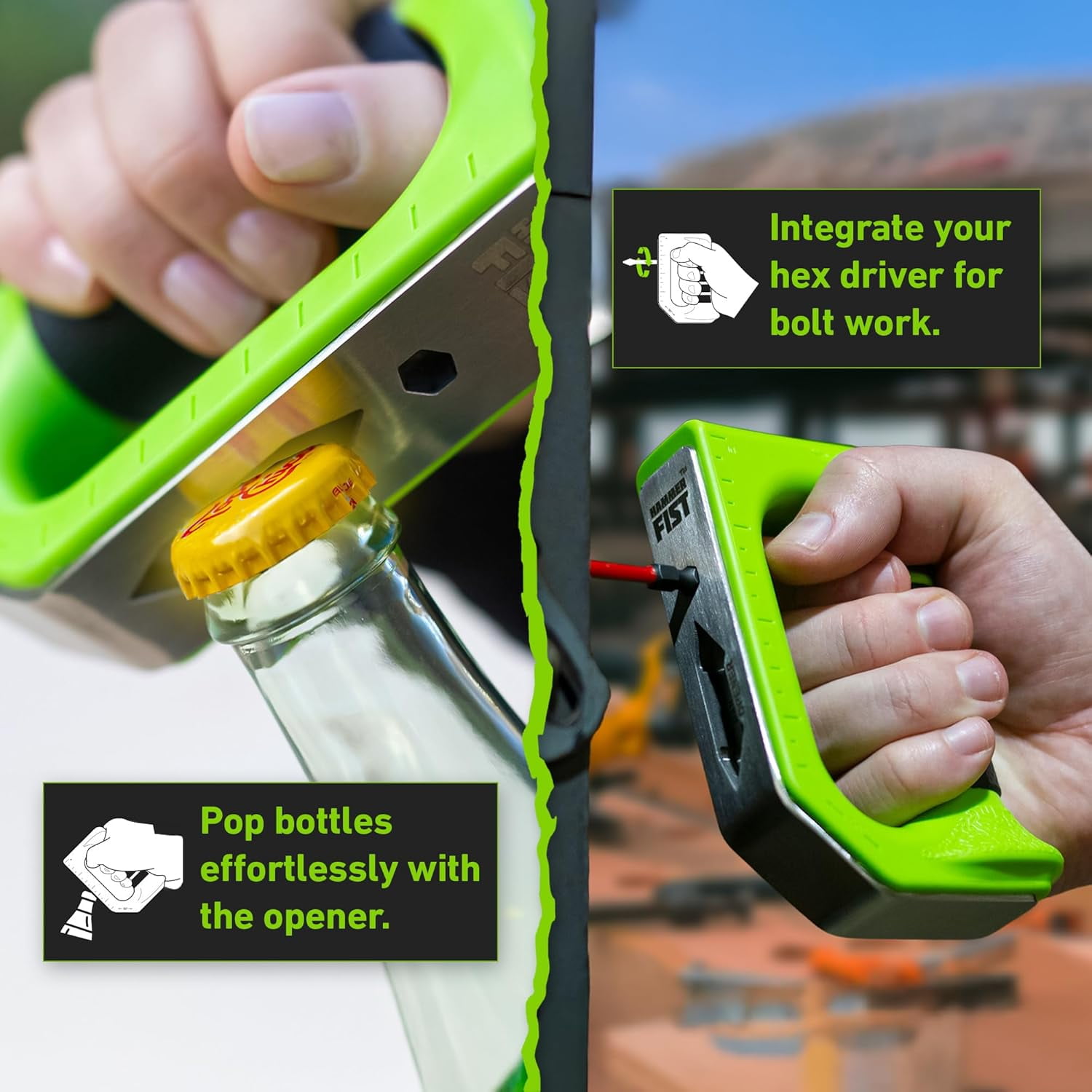 Hammer Fist Adaptive Multi Tool, Ergonomic & Lightweight Hammer with 3 Strike Angles, Built-in Hex Drive, Nail Puller, Bottle Opener & Ruler, Ideal for Tight Spaces, DIY Projects & Father’s Day Gifts