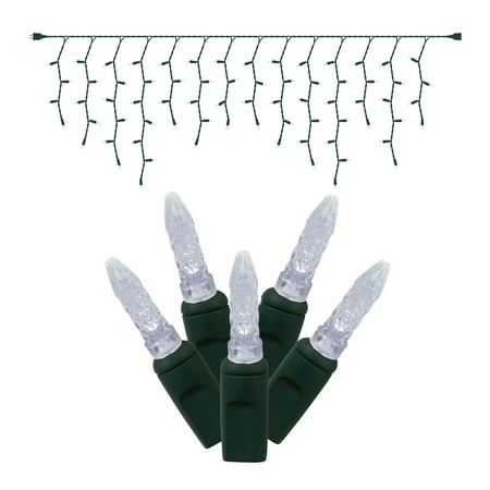 - Vickerman 70 Light LED Cool White Lights, Green Wire M5 End Connecting, Icicle Light Set, 9' Long