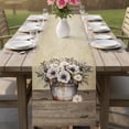 thumbnail image 4 of Farmhouse Flowers Table Runner - 48 Inch Long Retro Floral Leaves Country Wood Board Cotton and Linen Blended Dress Scarves Farmhouse Table Runner for Kitchen Dining, Coffee Table, 13" x 48", 4 of 8