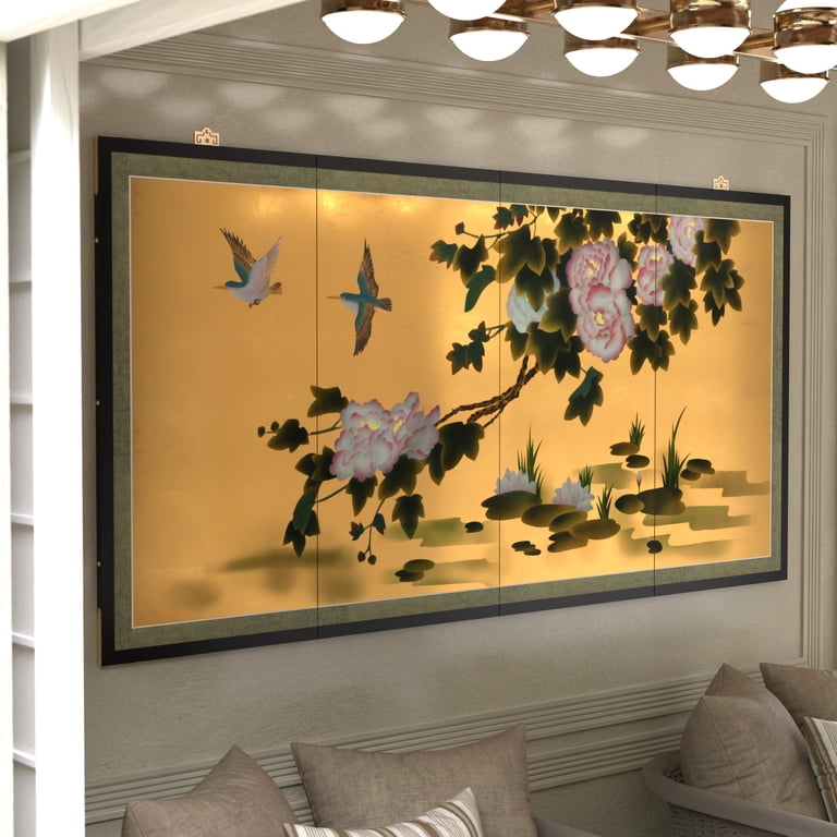 6ft. Long Handpainted Goldleaf Chinese Silk Wall Art Screen - Song