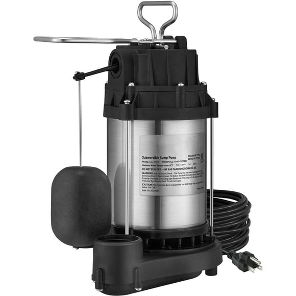 KFFKFF Sump Pump, 1/2 HP 3960 GPH, Submersible Cast Iron Stainless Steel Water Pump, 1-1/2" NPT Discharge With 33 ft Cord, Automatic Float Switch with Piggy-back Plug, for Indoor Basement Water Basin