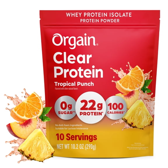 Orgain Clear Whey Isolate Protein Powder, Tropical Punch, 10.2 oz., 10 servings