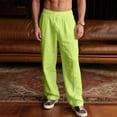thumbnail image 2 of YLSDY Men's Lightweight Linen Blend Pants, Elastic Waist Drawstring, Straight Leg Breathable Beach Trousers Green S, 2 of 5