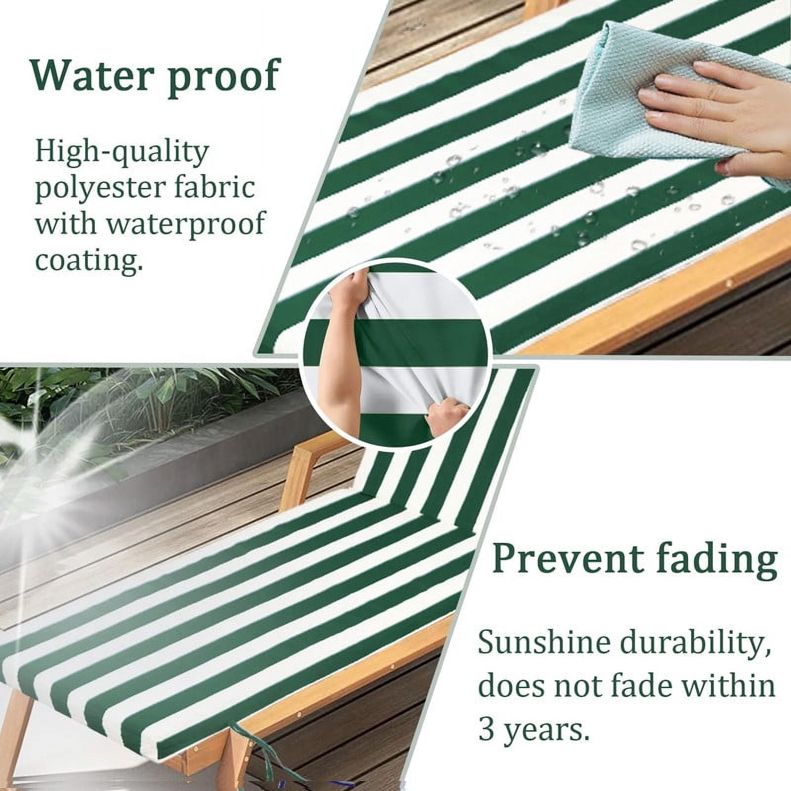 Outdoor Chaise Lounge Chair Cushion, Replacement Cushions For Patio Furniture, Waterproof Pool Chair Cushions With Headres, Fade Resistant Sun Lounger Cushions（2pc Green and white）