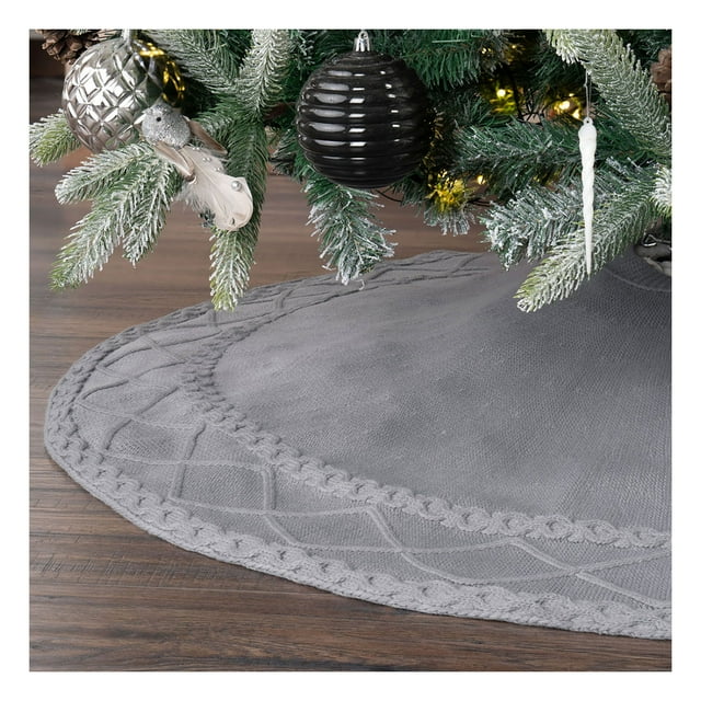 Pie de Árbol de Navidad Tejido Tipo Lana, Falda para Pino Navideño Esquimal (Gris)