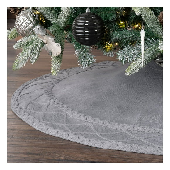 Pie de Árbol de Navidad Tejido Tipo Lana, Falda para Pino Navideño Esquimal (Gris)
