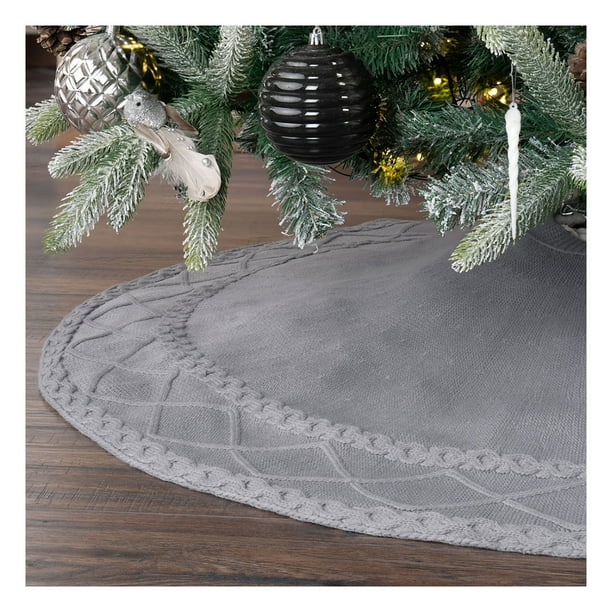 Pie de Árbol de Navidad Tejido Tipo Lana, Falda para Pino Navideño Esquimal (Gris)